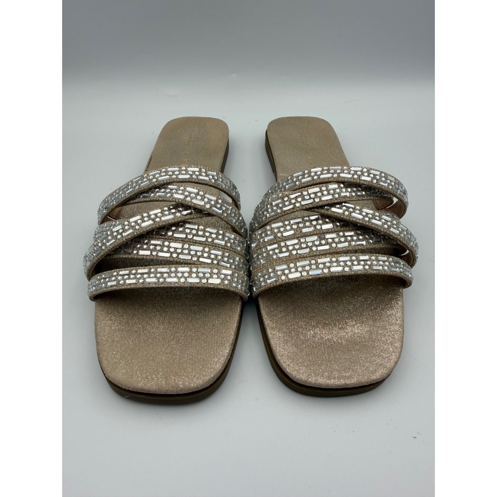Kelly & Katie Rhinestone Embellished Slide Sandals Champagne Gold Flat 9.5